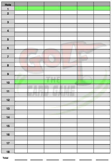 Golf the Card Game Color Scorecard