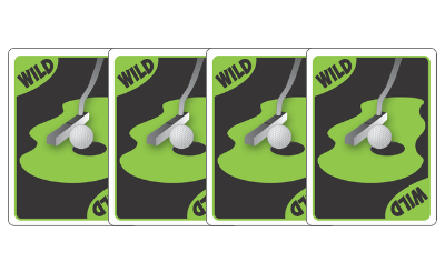 Four playing cards depicting a golf ball on a green with the word "WILD."